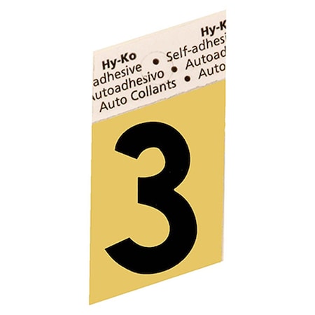 Hy-Ko 1.5In Gold Aluminum Number 3, 10PK B00249